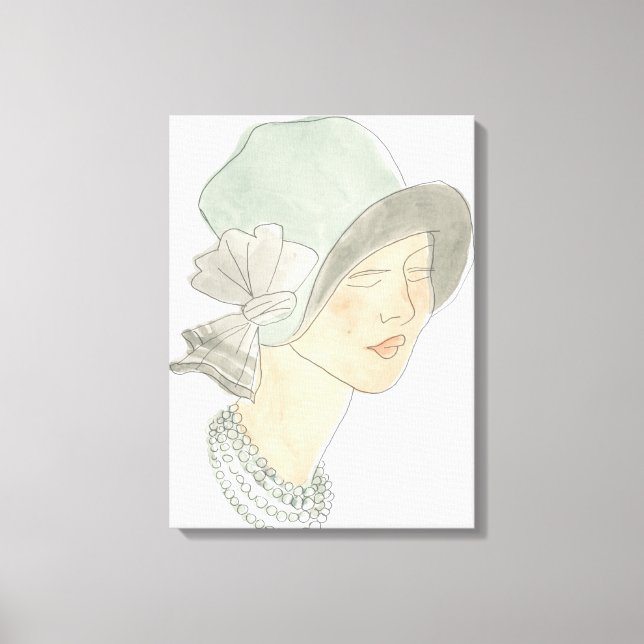 Flapper Fashion Sketch - Woman with Hat Canvas Print (Front)