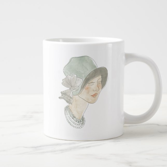 Flapper Fashion Sketch - Woman with Hat Giant Coffee Mug (Right)
