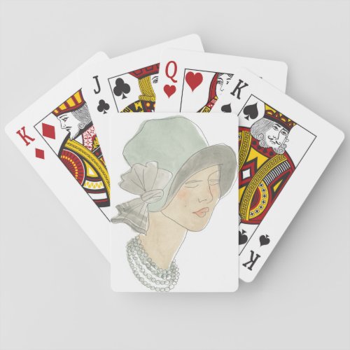 Flapper Fashion Sketch _ Woman with Hat Playing Cards