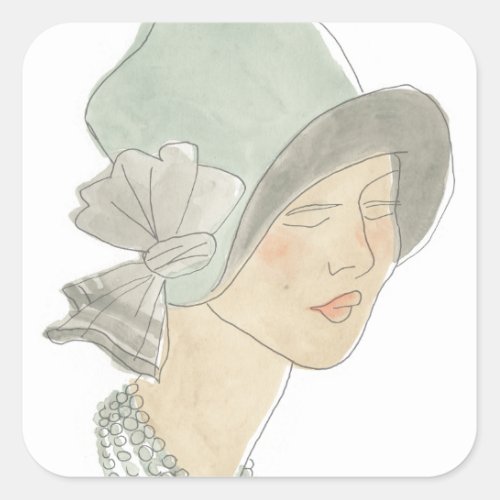 Flapper Fashion Sketch _ Woman with Hat Square Sticker