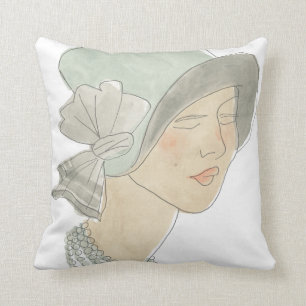 Flapper Fashion Sketch - Woman with Hat Throw Pillow