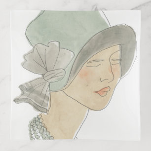 Flapper Fashion Sketch - Woman with Hat Trinket Tray