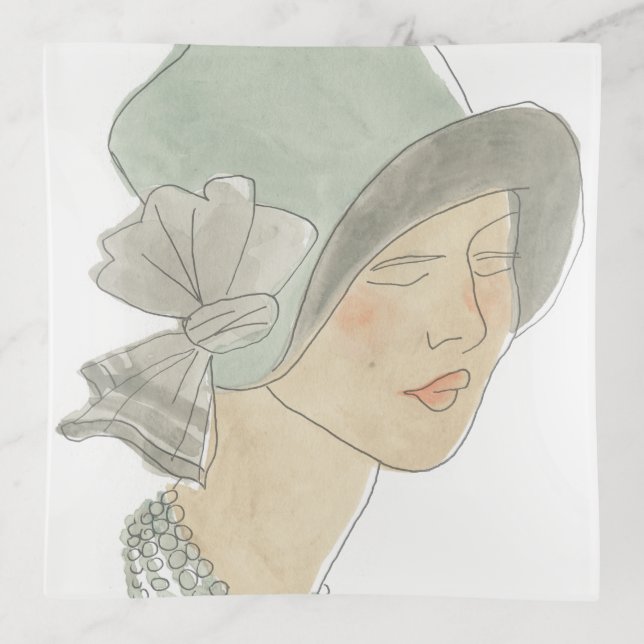Flapper Fashion Sketch - Woman with Hat Trinket Tray (Front)