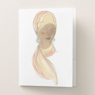 Flapper Fashion Sketch - Woman with Scarf Pocket Folder