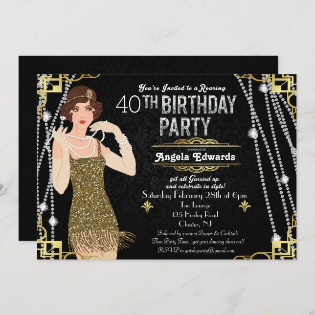 Flapper Girl Birthday Invitation (Front/Back)