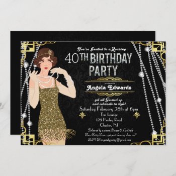 Flapper Girl Birthday Invitation by PaperandPomp at Zazzle