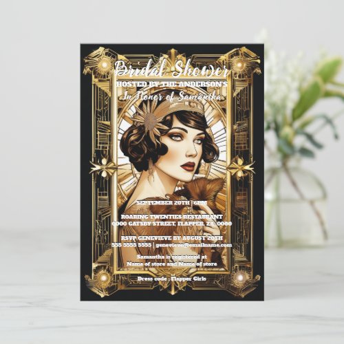 Flapper girl brunette 1920s formal costume party invitation