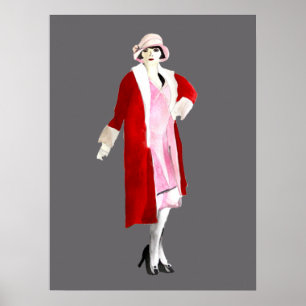 Flapper girl fashion watercolor poster