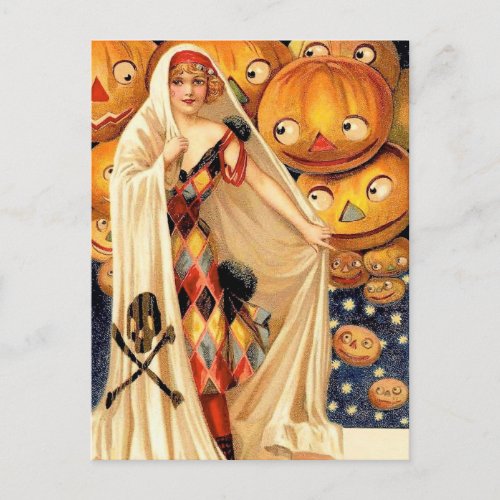 Flapper girl Halloween Postcard
