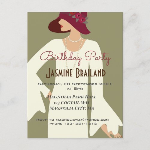 Flapper girl modern 1920 birthday party invitation