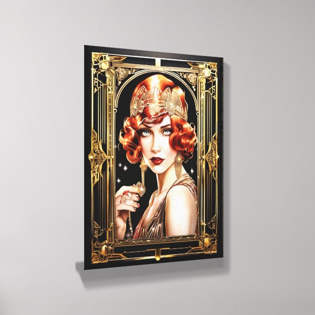 Flapper girl red hair great gatsby theme decor canvas photo tile  (Angled)