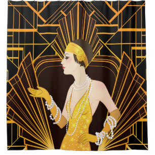 Flapper girl: retro party invitation. shower curtain