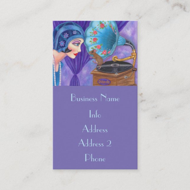 Flapper Girl Roaring Twenties Mouse Gramophone Business Card (Front)
