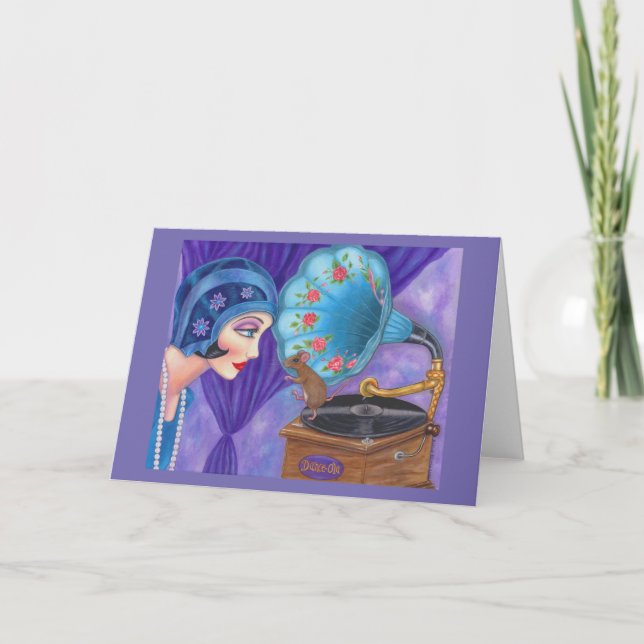 Flapper Girl Roaring Twenties Mouse Gramophone Card (Front)