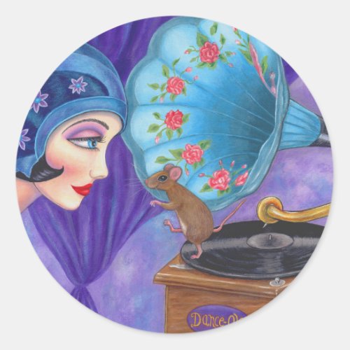 Flapper Girl Roaring Twenties Mouse Gramophone Classic Round Sticker