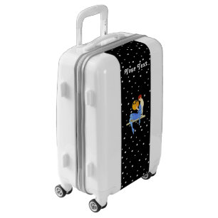 Flapper Girl Sitting on Shelf Blue dress Stars Luggage