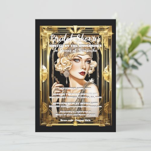 Flapper girl speakeasy 1920s blonde gatsby theme invitation