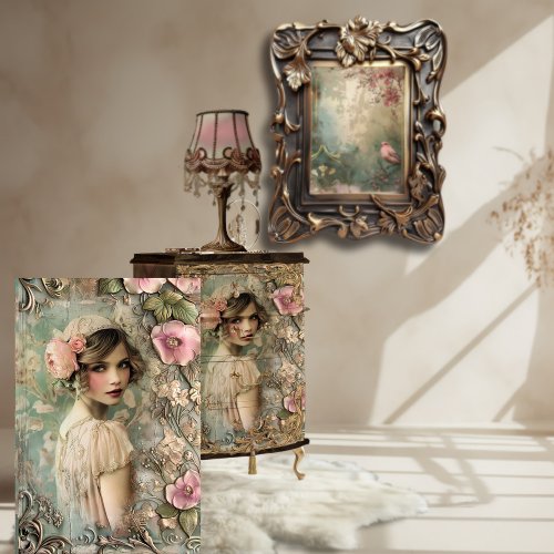 Flapper Girl Vintage Nouveau Portrait Art Tissue Paper