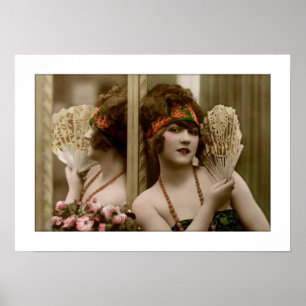flapper girl with fan and reflection poster