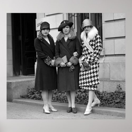 Flapper Girls Cloche Hats 1920s Poster