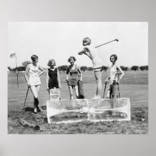 Flapper Girls Playing Golf, 1926. Vintage Photo Poster