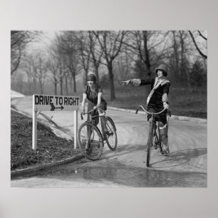 Flapper Girls Riding Bicycles, 1925. Vintage Photo Poster