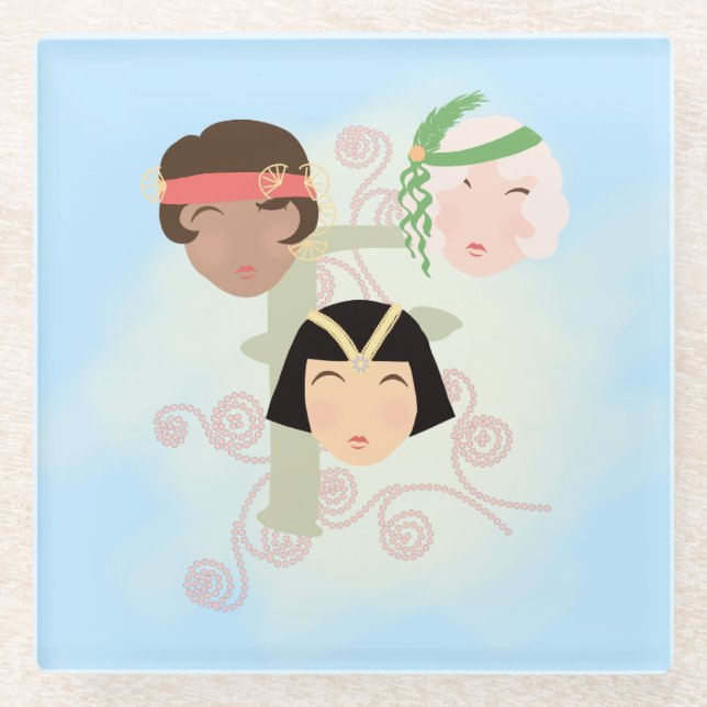 Flapper girls roaring twenties glass coaster (Front)