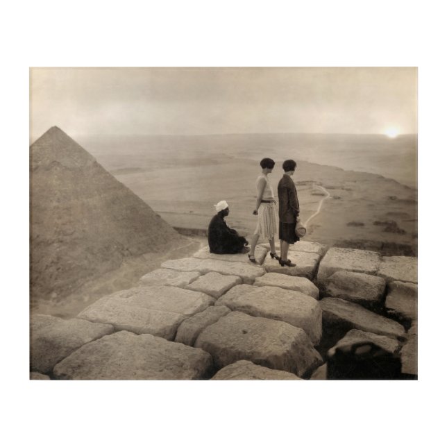 Flapper Girls Sunrise Khufu Pyramid, Egypt 1920  Acrylic Print (Front)