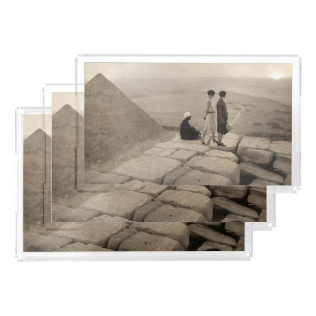 Flapper Girls Sunrise Khufu Pyramid, Egypt 1920  Acrylic Tray (Set)