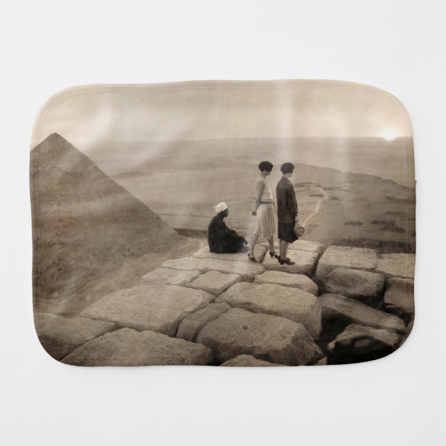 Flapper Girls Sunrise Khufu Pyramid, Egypt 1920  Baby Burp Cloth (Front Horizontal)