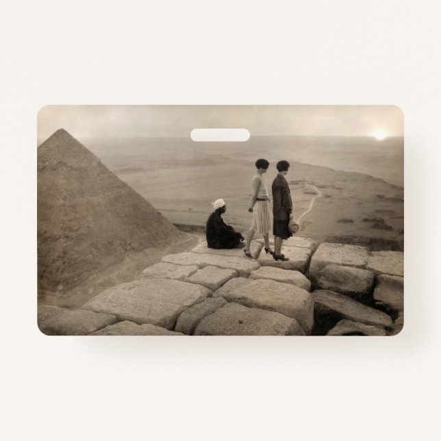 Flapper Girls Sunrise Khufu Pyramid, Egypt 1920  Badge (Front)