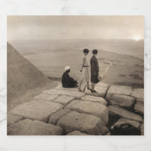 Flapper Girls Sunrise Khufu Pyramid, Egypt 1920  Beer Bottle Label