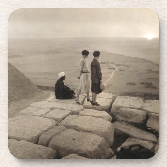 Flapper Girls Sunrise Khufu Pyramid, Egypt 1920  Beverage Coaster (Front)