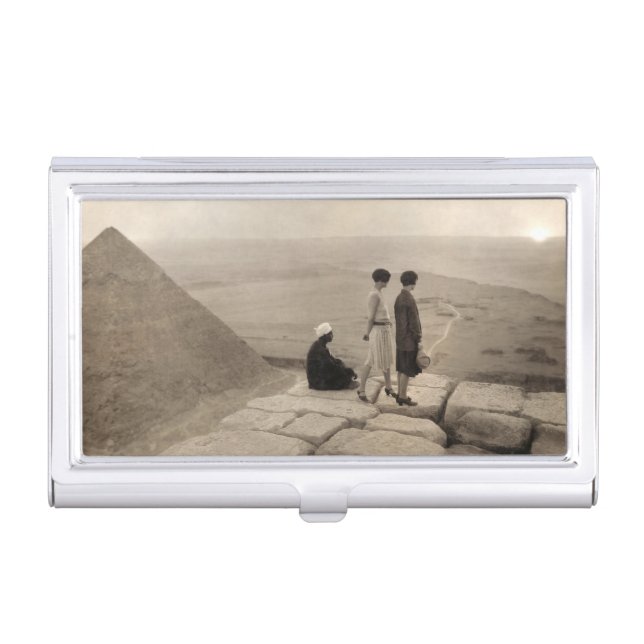 Flapper Girls Sunrise Khufu Pyramid, Egypt 1920  Business Card Case (Front)