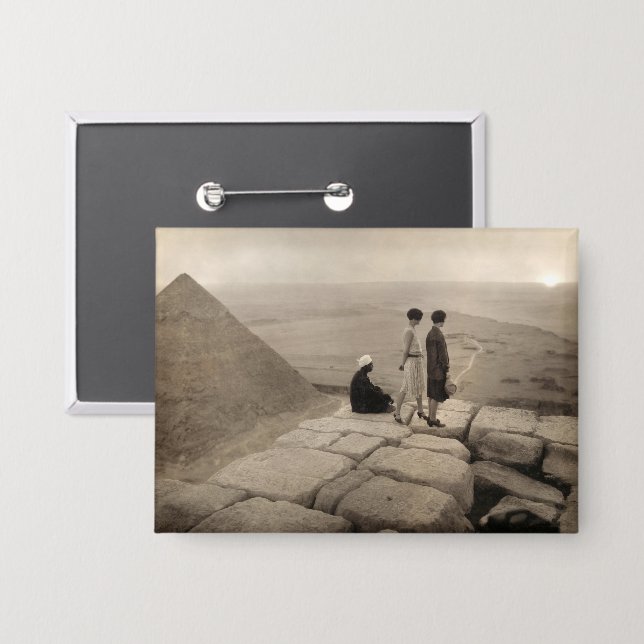 Flapper Girls Sunrise Khufu Pyramid, Egypt 1920  Button (Front/Back)
