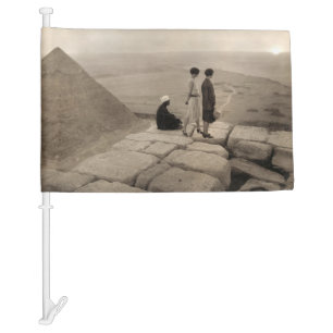 Flapper Girls Sunrise Khufu Pyramid, Egypt 1920 Car Flag