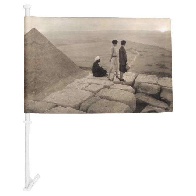 Flapper Girls Sunrise Khufu Pyramid, Egypt 1920  Car Flag (Front)
