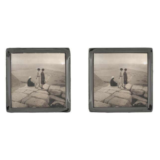 Flapper Girls Sunrise Khufu Pyramid, Egypt 1920  Cufflinks (Front)