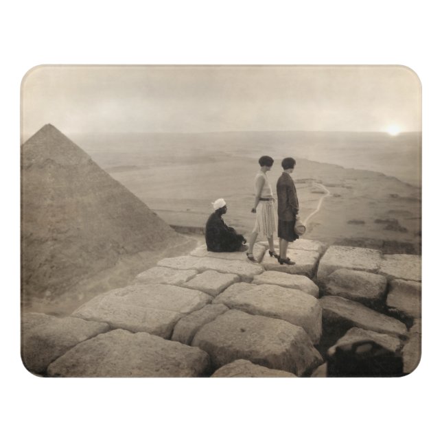 Flapper Girls Sunrise Khufu Pyramid, Egypt 1920  Door Sign (Contemporary Front)