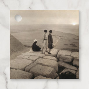 Flapper Girls Sunrise Khufu Pyramid, Egypt 1920 Favor Tags