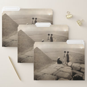 Flapper Girls Sunrise Khufu Pyramid, Egypt 1920 File Folder
