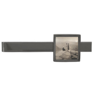 Flapper Girls Sunrise Khufu Pyramid, Egypt 1920 Gunmetal Finish Tie Bar