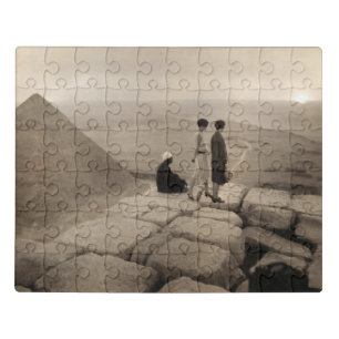 Flapper Girls Sunrise Khufu Pyramid, Egypt 1920 Jigsaw Puzzle