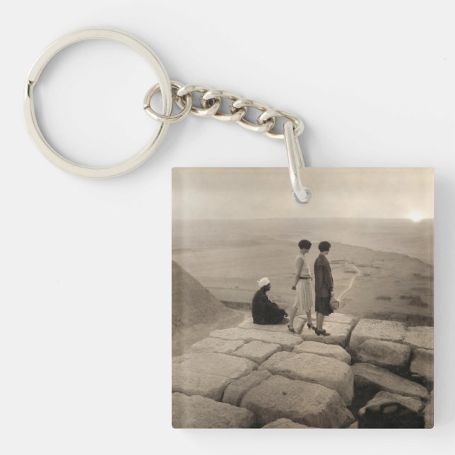 Flapper Girls Sunrise Khufu Pyramid, Egypt 1920  Keychain (Front)