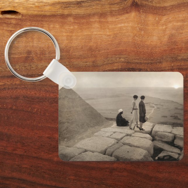 Flapper Girls Sunrise Khufu Pyramid, Egypt 1920  Keychain (Back)