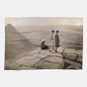 Flapper Girls Sunrise Khufu Pyramid, Egypt 1920 Kitchen Towel