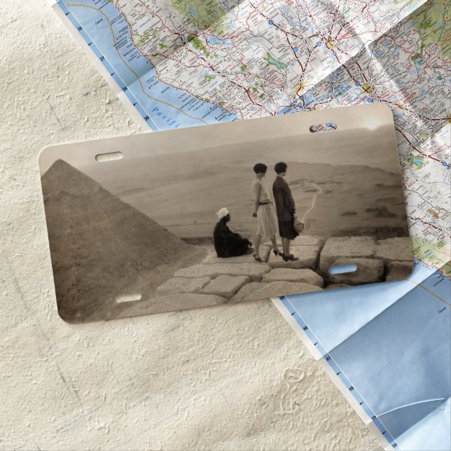 Flapper Girls Sunrise Khufu Pyramid, Egypt 1920  License Plate (In Situ)