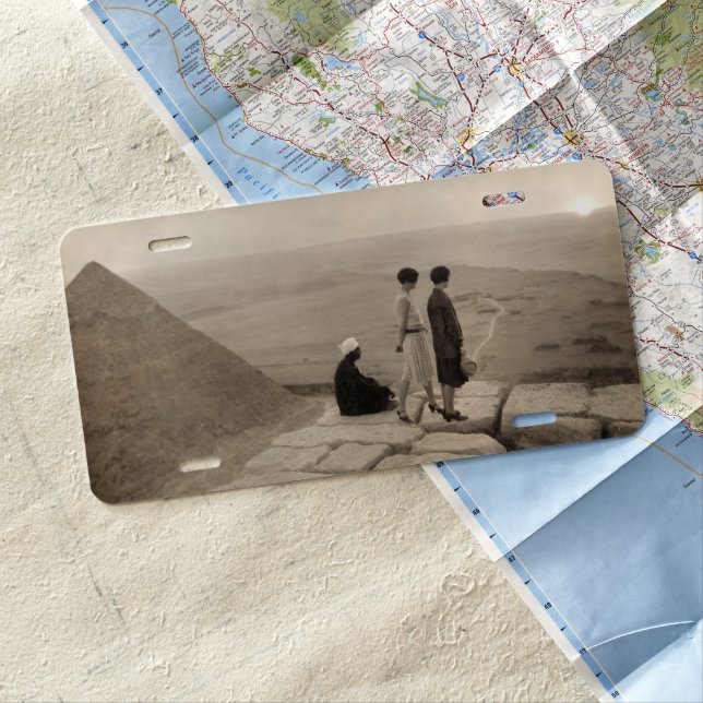 Flapper Girls Sunrise Khufu Pyramid, Egypt 1920  License Plate (In Situ)