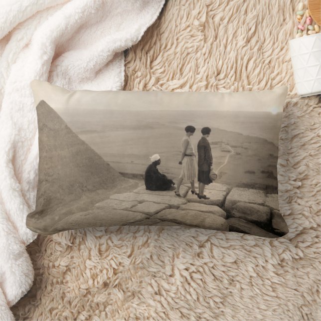 Flapper Girls Sunrise Khufu Pyramid, Egypt 1920  Lumbar Pillow (Blanket)