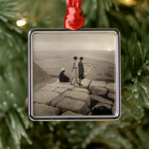 Flapper Girls Sunrise Khufu Pyramid, Egypt 1920 Metal Ornament